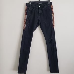 Amiri black distressed ripped patch zipper Detail skinny jeans sz 29